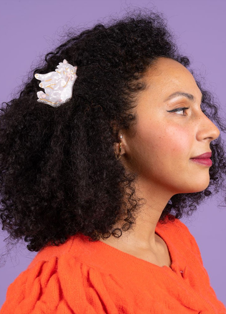 白貓舔毛造型髮抓